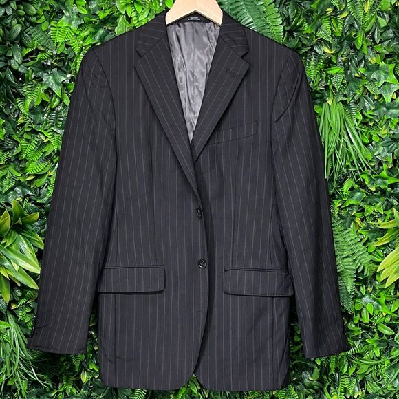 ERMENEGILDO ZEGNA Mens Blazer 36R Black Pinstripe Jacket‎ 100% Wool Sport Coat - Picture 1 of 9